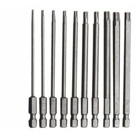 10 PCS Embout Torx Long en Acier Allié au Chrome Vanadium 75mm Embout Visseuse Long Antirouille Jeu pour Tournevis Perceuse Electrique Machines Entretien