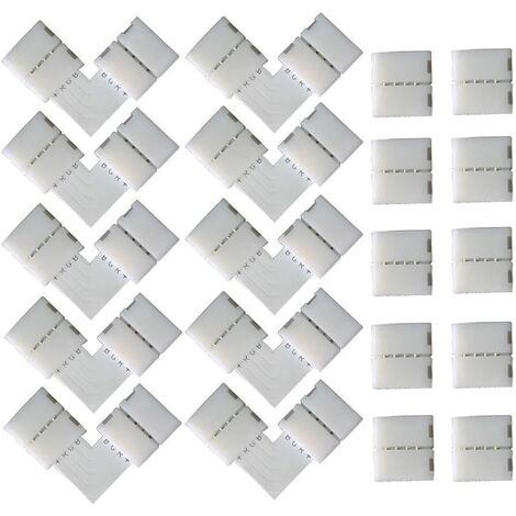 10 PCS en Forme de L Raccord d'angle de Raccord Rapide LED 4 Pin, 10 PCS 4 Pin LED Bande de Connecteur, pour les Strip LED SMD 5050 RGB de 10mm de large (Blanc)