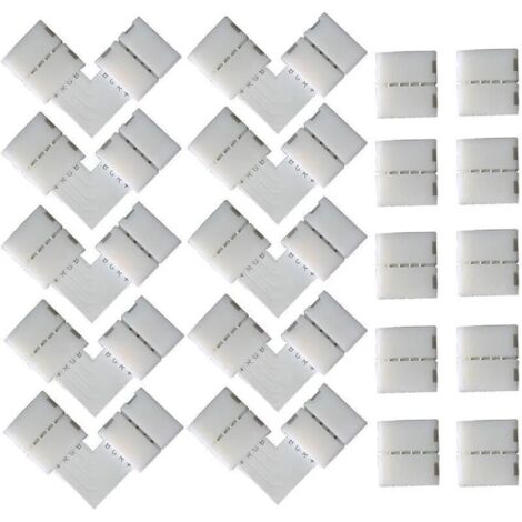 10 PCS en Forme de L Raccord d'angle de Raccord Rapide LED 4 Pin, 10 PCS 4 Pin LED Bande de Connecteur, pour les Strip LED SMD 5050 RGB de 10mm de large (Blanc)