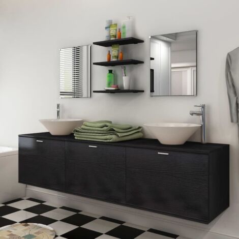 10 pcs Ensemble Meuble salle de bain - Armoires de toilette placard - avec lavabo et robinet noir Chic-612956