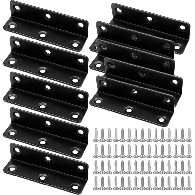 10 Pcs Équerre de Fixation, Inoxydable Connecteur d'Angle en L avec 80 Pcs Vis, 80×20×20×2 mm 90 Degrés Large Renfort Connecteurs Bois pour la