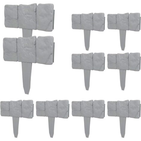 10 Pcs Fence Edging Grey Palisade Fence Stone Effect Lawn Edging for Garden Lawn