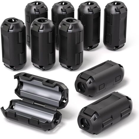 10 Pcs Ferrite Ring Core Black Clip-on Ferrite Core EMI Noise Suppressor Cable clip-on avec 3.5mm inner diameter for USB Cords, Audio and Video Cable Power Cord