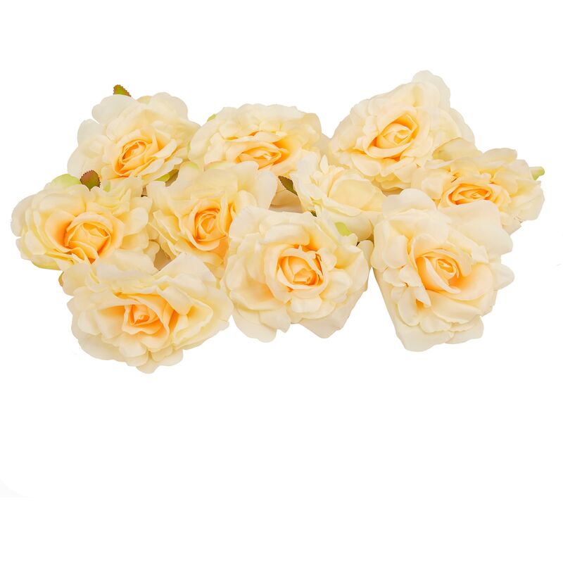 10 pcs Fleurs artificielles 10 cm Pour la decoration de mariage Couronne de bricolage Boite Floral Soie Fete Fleurs (Champagne)