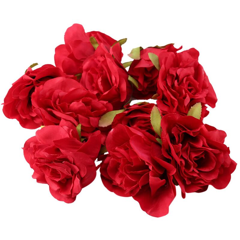 10 pcs Fleurs artificielles Tete 10 cm Pour la decoration de mariage Couronne de bricolage Boite cadeau Floral Soie Fete Conception Fleurs (rouge)