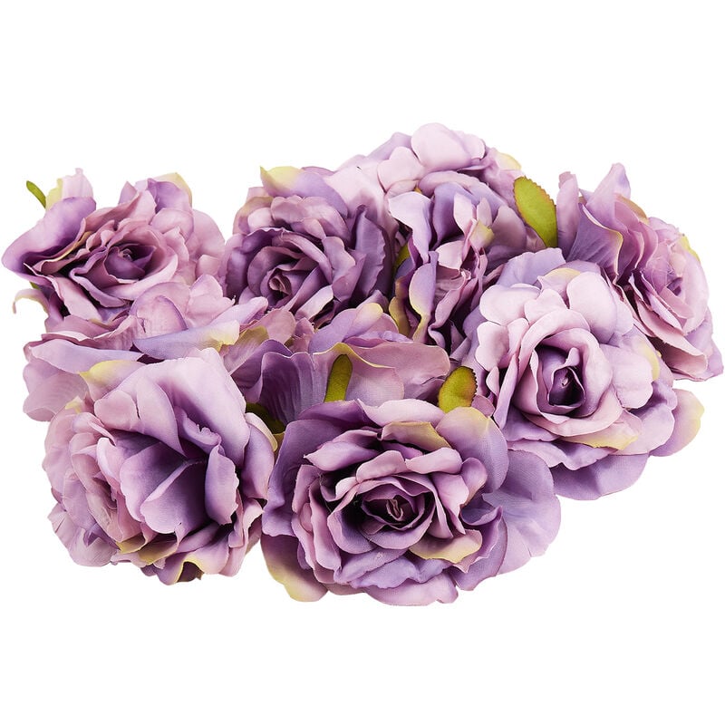 10 pcs Fleurs artificielles Tete 10 cm Pour la decoration de mariage Couronne de bricolage Boite cadeau Floral Soie Fete Conception Fleurs (Violet)