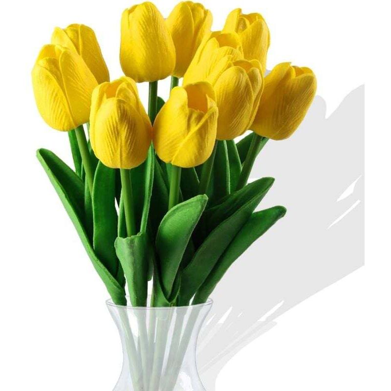 10 Pcs Fleurs de Tulipes Artificielles en Soie, Bouquet de Mariée Jaune