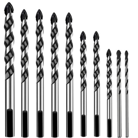 10 Pcs Foret, Foret de Maçonnerie en Carbure de Tungstène Set Pour Métal Acier, Tuile De Céramique Porcelaine, Béton, Brique, Plastique Et Bois - 3 /4 /5 /6 /8 /10 /12mm
