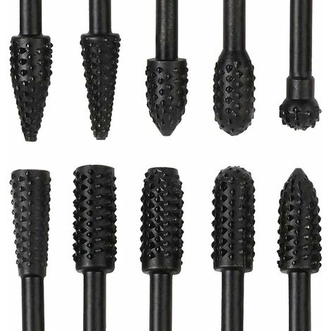 10 Pcs Fraise Metal Noir 6.3mm 1/4 Antirouille Acier Carbure De Tungstène Set Râpe Forets Fraises Rotatives En Outils Pour Bois Dremel Sculpture Faire Modèle Polir Bricolage