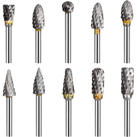 10 Pcs Fraise Metal pour Fraiseuse 3mm Double Coupe de Tungstène Fraises Rotatives Fraise Meuleuse Droite pour Outils Rotatifs Traitement Meulage Gravure Polissage