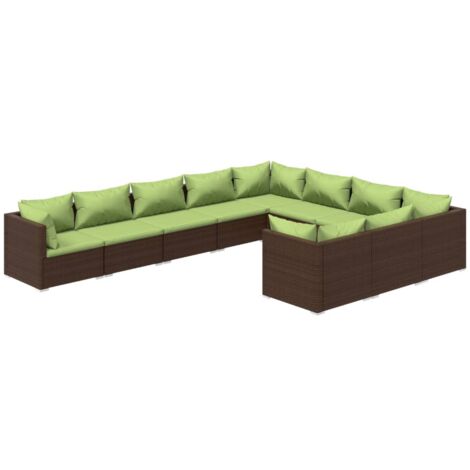 10 PCS Garden Lounge Set con cojín mimbre Pe Brown
