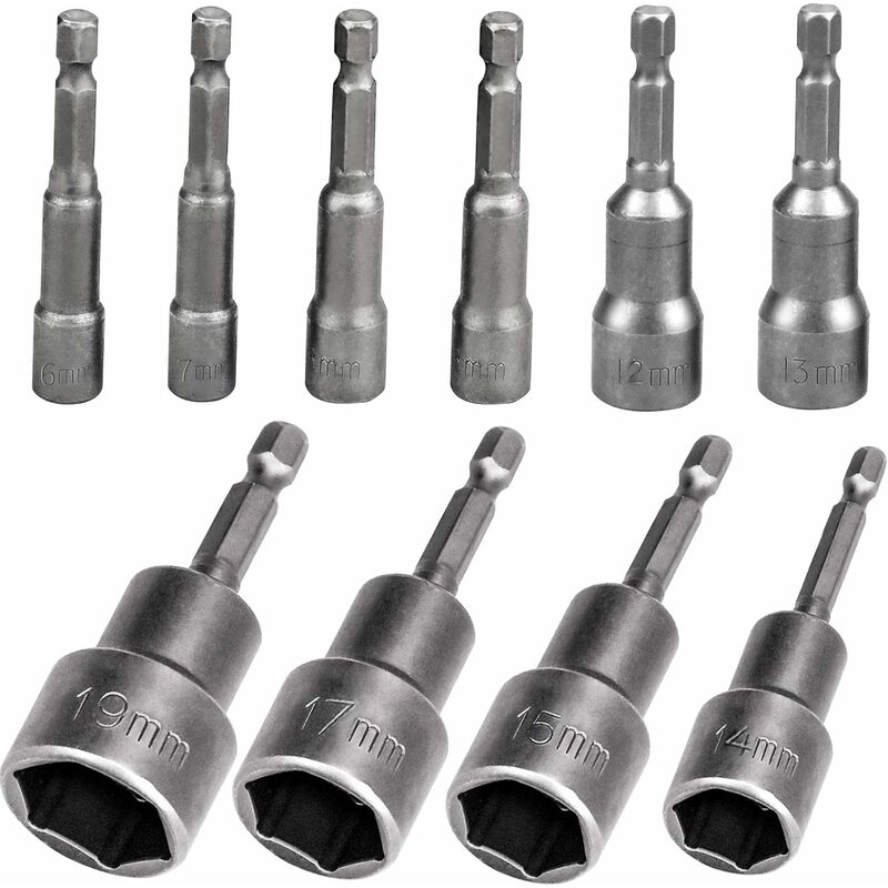10 Pcs Hex Magnetic Socket, Tool Accessorie 6-19Mm Hex Magnetic Socket Wrenches Nut Setter Driver - Gdrhvfd