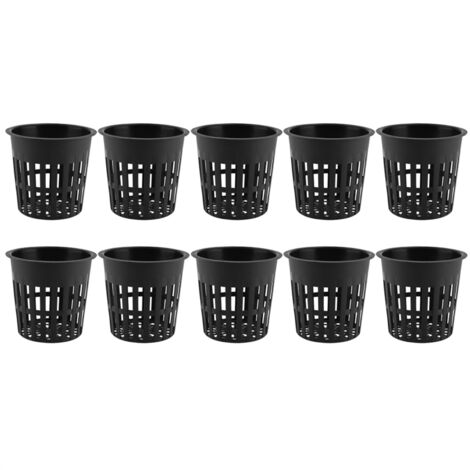 10 Pcs Hydroponics Net Pot Jardin Tasses en Maille Fendues, Panier De Plantation en Plastique pour Hydroponique, Aéroponie, Orchidées (Noir/Blanc)(Noir)
