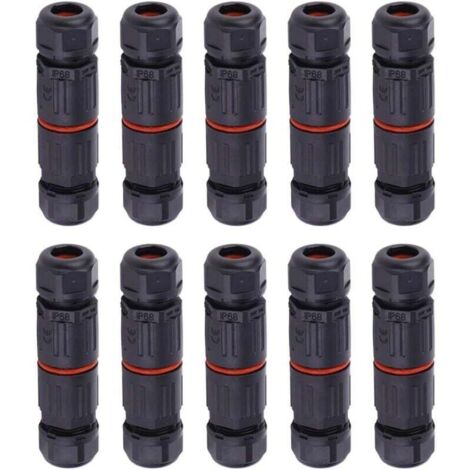 10 PCS IP68 Etanche Connecteur de Câble Electrique, Femelle 3 Broches Connecteurs Etanches Prise de Courant Extérieure Raccord de Connecteur Fil Etanche