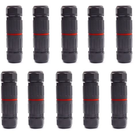 10 PCS IP68 Etanche Connecteur de Câble Electrique, Femelle 3 Broches Connecteurs Etanches Prise de Courant Extérieure Raccord de Connecteur Fil Etanche