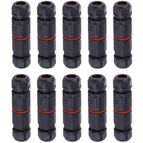 10 PCS IP68 Etanche Connecteur de Câble Electrique, Femelle 3 Broches Connecteurs Etanches Prise de Courant Extérieure Raccord de Connecteur Fil Etanche