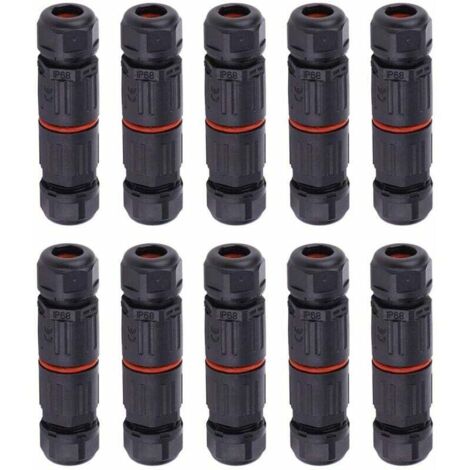 10 PCS IP68 Etanche Connecteur de Câble Electrique, Femelle 3 Broches Connecteurs Etanches Prise de Courant Extérieure Raccord de Connecteur Fil Etanche