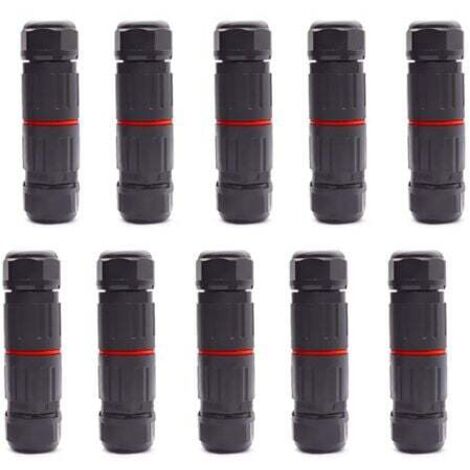 10 PCS IP68 Etanche Connecteur de Câble Electrique, Femelle 3 Broches Connecteurs Etanches Prise de Courant Extérieure Raccord de Connecteur Fil Etanche