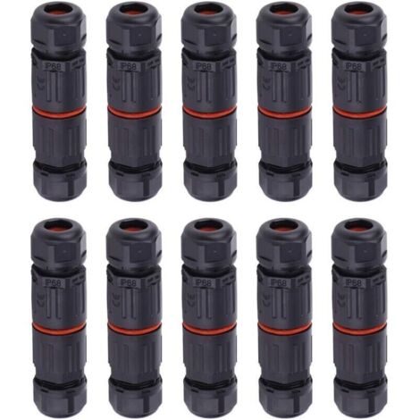 10 PCS IP68 Etanche Connecteur de Câble Electrique, Femelle 3 Broches Connecteurs Etanches Prise de Courant Extérieure Raccord de Connecteur Fil Etanche..