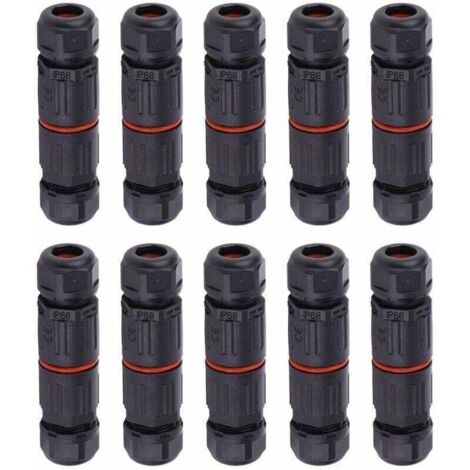 10 PCS IP68 Etanche Connecteur de Câble Electrique, Femelle 3 Broches Connecteurs Etanches Prise de Courant Extérieure Raccord de Connecteur Fil Etanche
