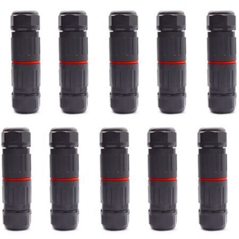 10 PCS IP68 Etanche Connecteur de Câble Electrique, Femelle 3 Broches Connecteurs Etanches Prise de Courant Extérieure Raccord de Connecteur Fil Etanche