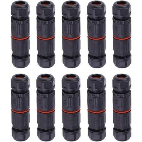 10 PCS IP68 Etanche Connecteur de Câble Electrique, Femelle 3 Broches Connecteurs Etanches Prise de Courant Extérieure Raccord de Connecteur Fil Etanche