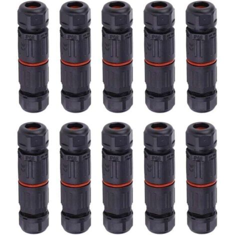 10 PCS IP68 Etanche Connecteur de Câble Electrique, Femelle 3 Broches Connecteurs Etanches Prise de Courant Extérieure Raccord de Connecteur Fil Etanche