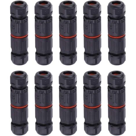 10 PCS IP68 Etanche Connecteur de Câble Electrique, Femelle 3 Broches Prise de Courant Extérieure Raccord de Connecteur Fil Etanche, Connexion de Câble Extérieur de Manchon pour Câble Souterrain