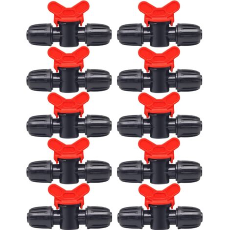 10 Pcs Irrigation Switch Valve, Irrigation Pipe Valve Switch, PE Plastic Garden Tap, Double Male Barbed Tap, for Garden Lawn Irrigation, for 16mm Hose