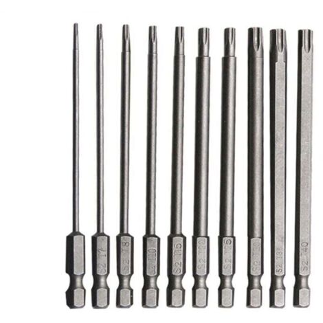 10 PCS Long Torx Bit Set in Chrome Vanadium Alloy Steel, 75mm, Rustproof Long Screwdriver Bit Set for Electric Drills, Screwdrivers, and Maintenance Tools