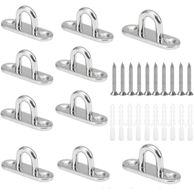 10 Pcs M5 Crochets de Plafond en Forme u Acier Inoxydable 304 Base 15 x 45mm Support Mural Plaques à Oeil pour Fixer les Cordons sur Bateau Yoga ou