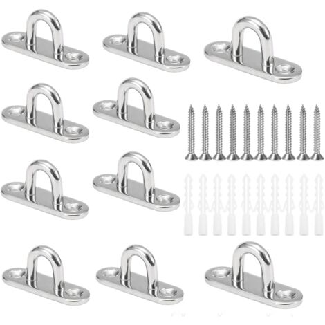 10 Pcs M5 U Shape Ceiling Hooks 304 Stainless Steel Base 15 x 45mm Wall Mount Eye Plates for Fixing Cords on Boat Yoga or Hanging Ceiling Chandeliers