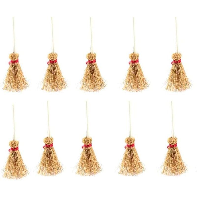 Shining House - 10Pcs Mini Broom Witches Broom Straw Broom Dollhouse Miniature Tools Toys Accessories for Kids Party Decoration