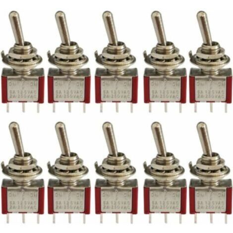 10 Pcs Mini Interrupteur à Bascule, AC 125V 6A / 250V 2A 3 Broches SPDT ON-OFF-ON 3 Broches 3 Positions SPDT Interrupteur à Bascule Autobloquant pour Pièces Auto Rouge