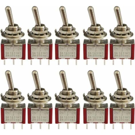 10 Pcs Mini Interrupteur à Bascule, AC 125V 6A / 250V 2A 3 Broches SPDT ON-OFF-ON 3 Broches 3 Positions SPDT Interrupteur à Bascule Autobloquant pour Pièces Auto Rouge,de