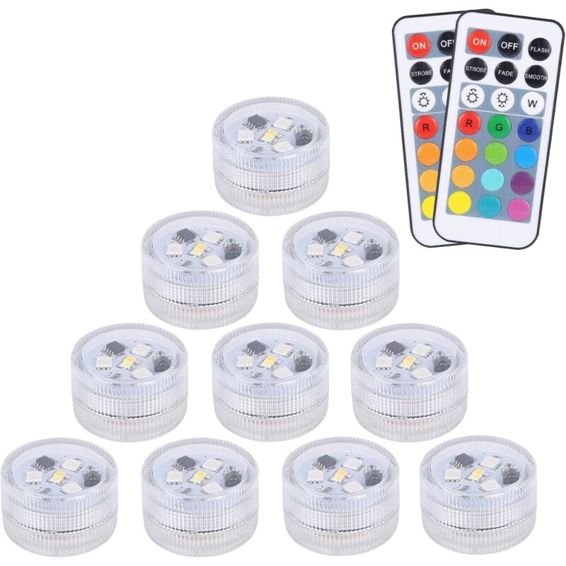 10 pcs Mini Lumières LED Submersible, LED LIGHT Lampe sous-Marines Étanche RGB Multicolore Bougies LED Éclairage avec 2 Télécommandes pour Piscine