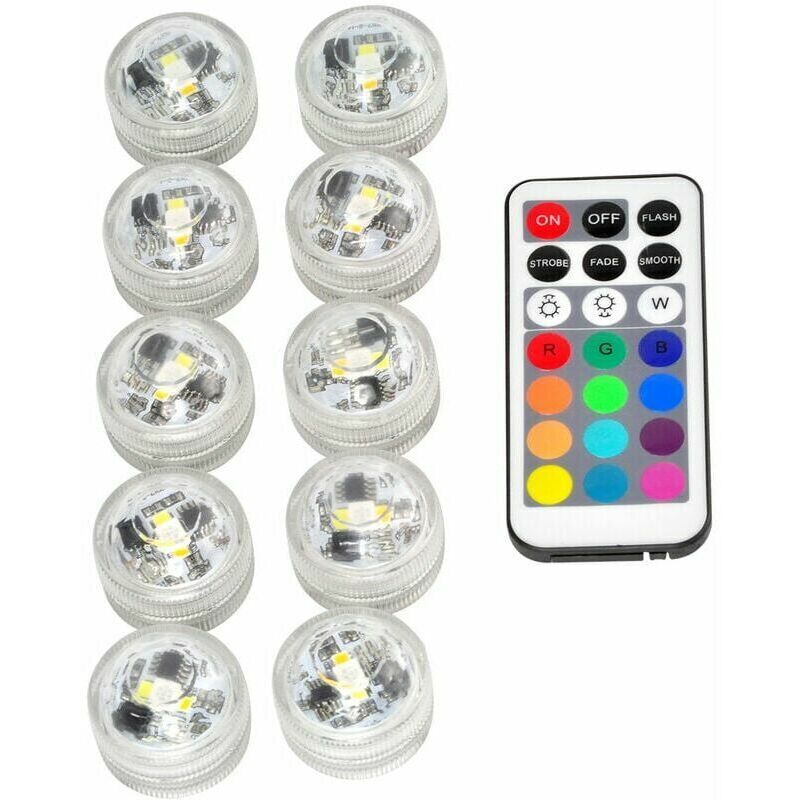10 pcs Mini Lumières LED Submersible, Lampe sous-Marines Étanche RGB Multicolore Bougies LED Éclairage avec 1Télécommandes pour Piscine Étang