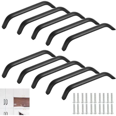 10 PCS Modern Black Drawer Handle Kitchen Cabinet Handle Aluminum Alloy Rustproof Cabinet Handle with 20 Screws for Cupboard Door, Furniture, Closet, Wardrobe, Cupboard