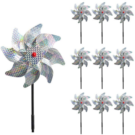 10 Pcs Moulin à Vent Répulsif pour Oiseaux avec Effet Réfléchissant Sparkly - Protection Jardins, Plantes, Fleurs - Décoration Mylar Anti-Bird