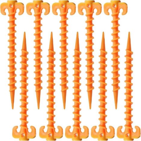 10 pcs Ongles au Sol Piquets de Tente en Plastique PP de Qualité, Corde Piquet Clou pour la Tente d'Exterieur Equipement Accessoire de TentePour Plage, Plage, Jungle, Boue.Jaune(20cm×4.5cm, ⌀10)