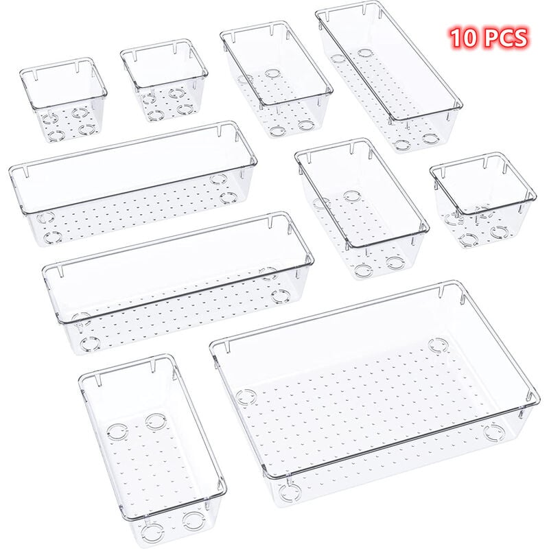 10 Pcs Organisateur Tiroir de Bureau avec 3 Tailles, Plastique Rangement Maquillage Tiroir pour Papeterie, Bijoux et Autres, dans la Bureau, Salle de