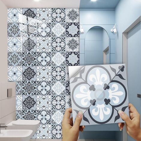 10 Pcs Papier Peint Carrelage Autocollant Bleu 10 X 10 Cm Style Mosaque Sticker Mural Film Dcoratif Impermable Pour Carreaux De Mur De Salle De Ba