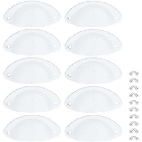 10 Pcs Poignée Blanc de Meuble Coquille Vintage Poignée pour Tiroir Armoire 82mm Bouton Porte Placard avec Vis