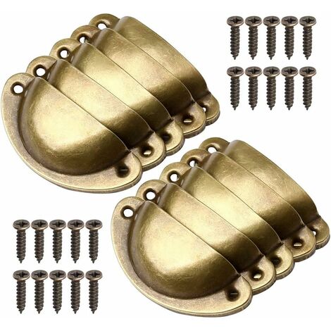 10 Pcs Poignée de Coquille Vintage, Rétro Poignées Meuble Cuisine Fer Incurvé Bouton de Porte avec 20 Vis pour Armoire, Tiroir