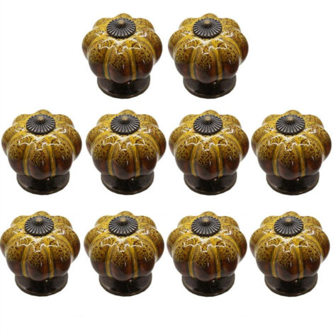 10 Pcs Poignées de Meuble Vintage en Forme de Citrouille Boutons Tiroirs en Céramique 40mm avec Vis Jaune