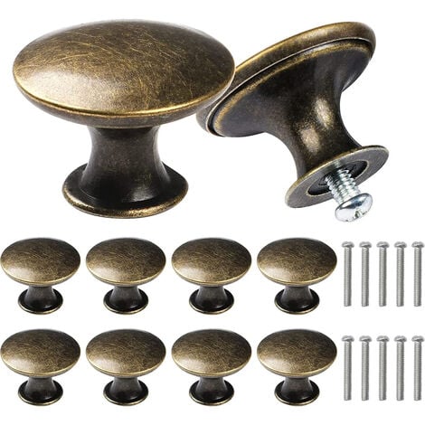 10 Pcs Poignées de Tiroir Ronde Vintage 30mm Boutons Meubles pour Placards Armoires Commodes avec Vis Bronze