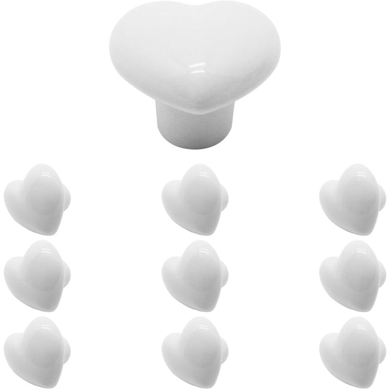 Image of 10 Pcs Pomelli per Mobili in Ceramica Cuore Manopole per Cassetto Pomello per Porte Armadio con Viti - Bianco
