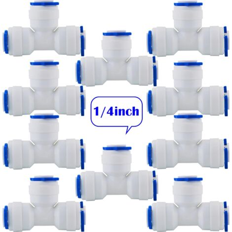 10 Pcs RO Water Filter Accessories  1/4 Inch Nozzle Fitting 90 Degree Right Angle 3 Way Fast Docking  for Refrigerator Hose, Reverse Osmosis Tube