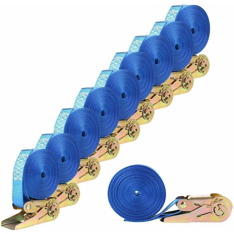 

10 PCS Sangle à Cliquet Sangle d'Arrimage en Polyester, Sangles de Serrage avec Tendeur à Cliquet, Capacité de 400 kg/Pièce, Certifié CE, 6M x 25MM