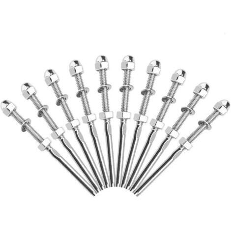 10 Pcs Tendeurs de Câbles Filetés Fendeur Câble Inox Garde Corps Câble Tendu Câble Inox Garde Corps Connecteur de Câble Métallique avec Écrou Joint